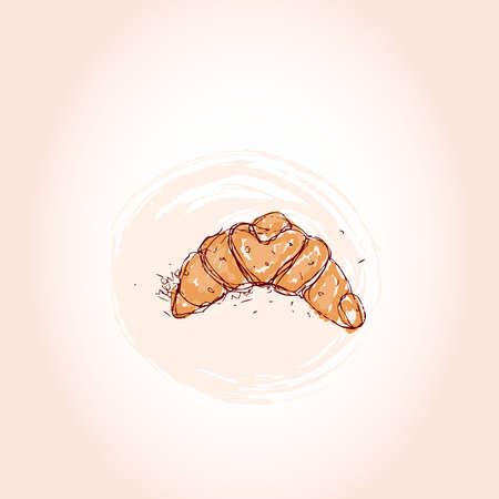 croissant Hand drawn sketch on pink background. vector illustrationのイラスト素材
