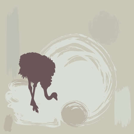 Ostrich silhouette on grunge background. vector illustrationのイラスト素材