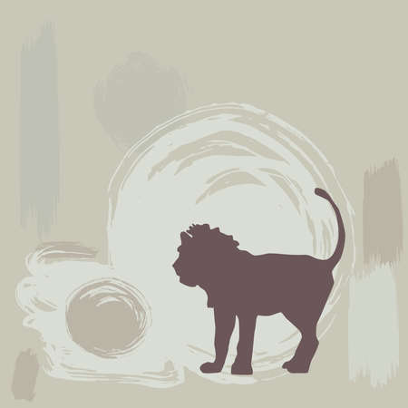 lion silhouette on grunge background. vector illustrationのイラスト素材