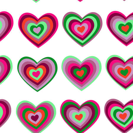 purple, green striped heart on white background Valentines day, wedding seamless pattern vectorのイラスト素材