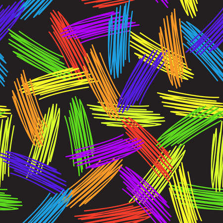 Abstract grunge texture seamless pattern. colorful rainbow on black background. vectorのイラスト素材