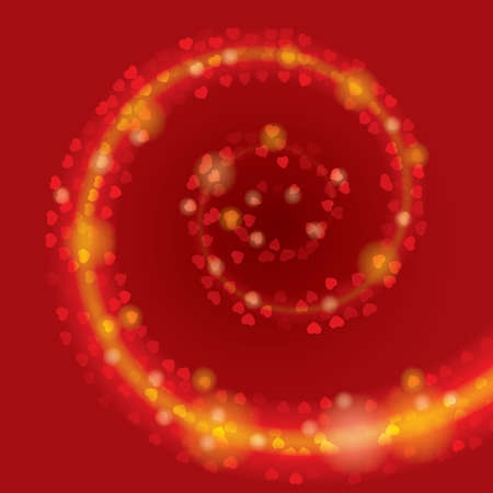 Vortex Spiral of glowing hearts on red background Valentines day, wedding card. vectorのイラスト素材