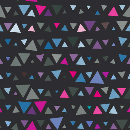 Seamless pattern of triangles, pink and blue on black background. Vector illustrationのイラスト素材