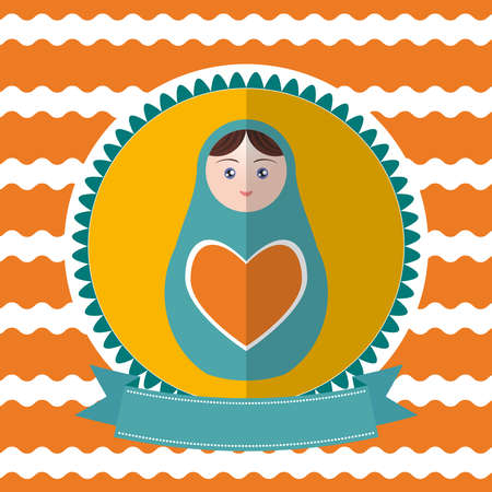 Matryoshka vintage card design. Green and orange. Vector illustrationのイラスト素材