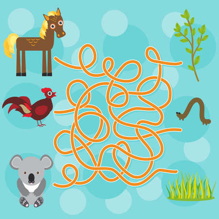 chicken, horse, koala labyrinth game for Preschool Children. Vector illustrationのイラスト素材