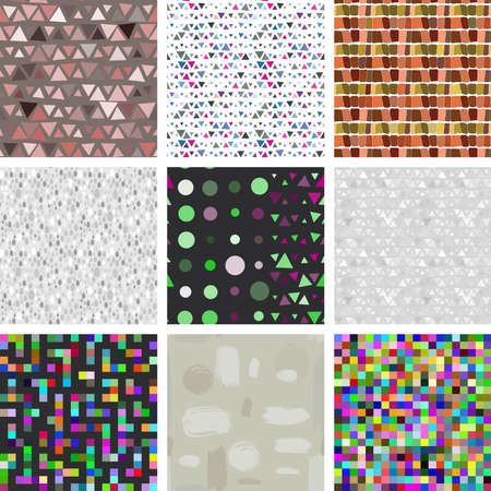 large set of Seamless pattern of triangles. ink brush strokes abstract pattern. seamless pattern with colorful squares and triangles. Vector illustrationのイラスト素材