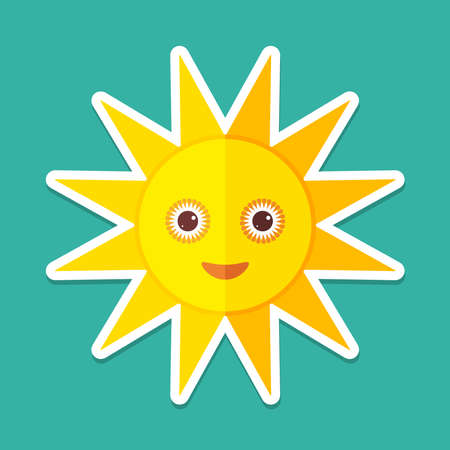 Sun on blue night sky. Modern style flat. Vector illustrationのイラスト素材