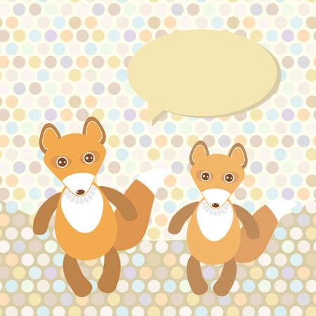Polka dot background, pattern. Funny cute fox on dot background. Vector illustrationのイラスト素材