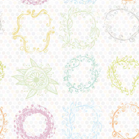 floral wreath seamless pattern. Sketch frames, hand-drawn.のイラスト素材