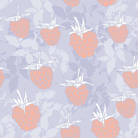 raspberry on blue background. Sketch, seamless pattern. Vector illustrationのイラスト素材