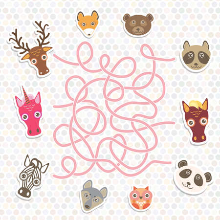 cute animals collection labyrinth game for Preschool Children. Vector illustrationのイラスト素材