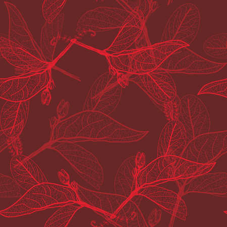 Leaves contours on brown background. floral seamless pattern, hand-drawn. Vector illustrationのイラスト素材