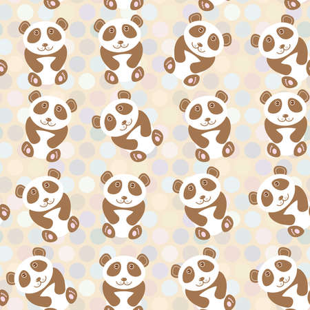 Polka dot background, pattern. Funny cute panda on dot background. Vector illustrationのイラスト素材