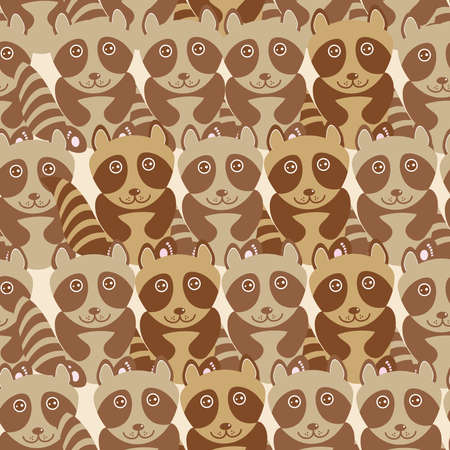 Funny cute raccoon seamless background, pattern. Vector illustrationのイラスト素材