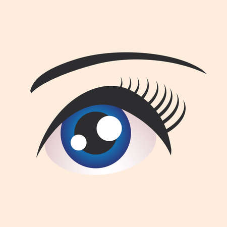 Beautiful blue female eye on beige background. Vector illustrationのイラスト素材