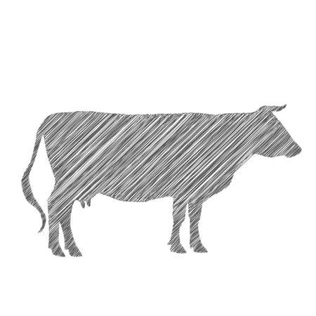 cow silhouette, shading, doodle, drawing by hand. Vector illustrationのイラスト素材