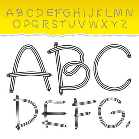 alphabet from A to Z and used pattern brushes included. Set black letters on white background Vectorのイラスト素材