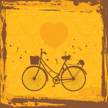 Abstract grunge frame. bicycle silhouette on orange background template. Vector illustrationのイラスト素材