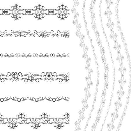 Vintage scrapbook design patterns, black on white background. template for your design.  Seamless pattern for frames and borders. Used pattern brushes included. Vector illustrationのイラスト素材