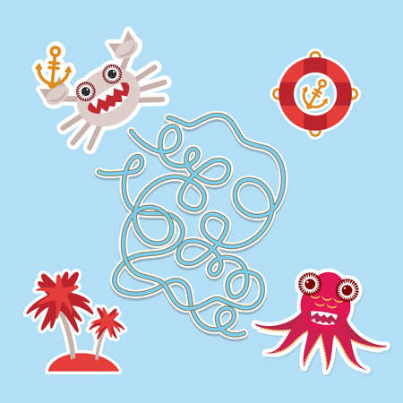 crab and octopus labyrinth game for Preschool Children. Vector illustrationのイラスト素材