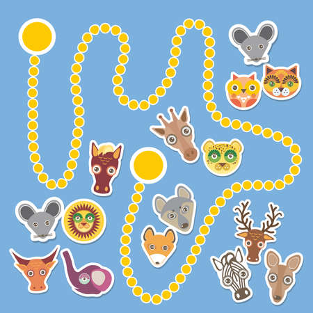 Funny cartoon animals game for Preschool Children. Vector illustrationのイラスト素材