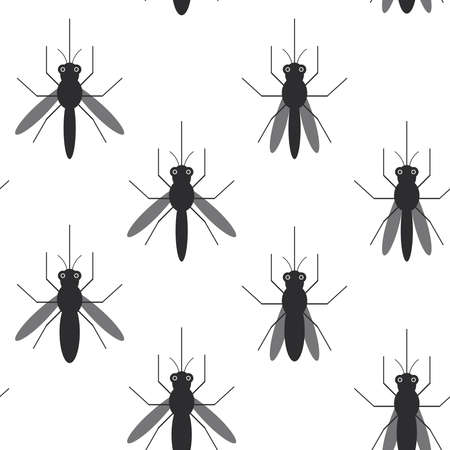 seamless pattern black silhouettes of mosquitoes Isolated on white background. Vector illustrationのイラスト素材