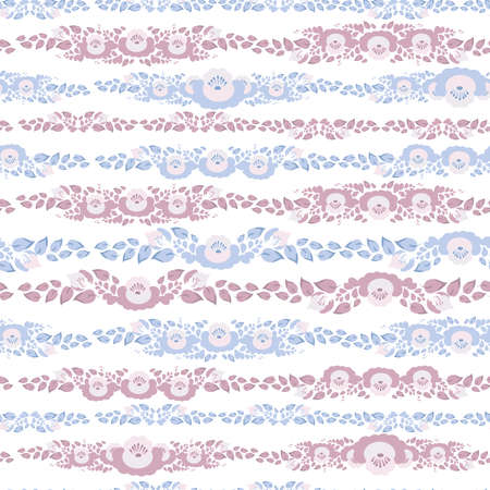Vintage shabby Chic Seamless pattern with flowers and leaves blue pink flowers on white background. Vector illustrationのイラスト素材