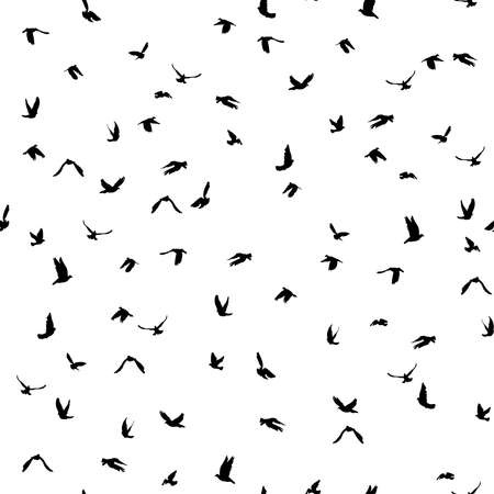 Doves and pigeons silhouette seamless pattern on white background for peace concept and wedding design. Vector illustrationのイラスト素材