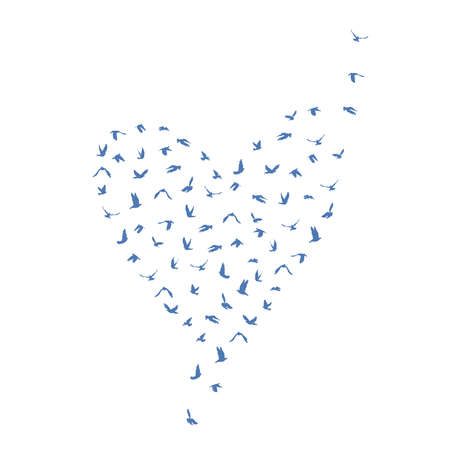 Doves and pigeons set heart shape for peace concept and wedding design. Flying blue birds set. Vector illustrationのイラスト素材