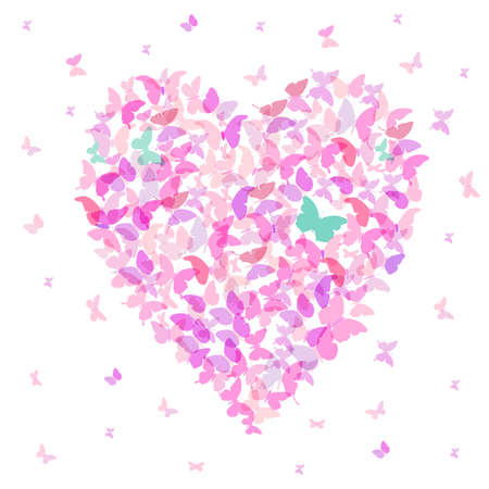 Heart - summer banner, card design, Colorful pink butterfly on white background. Vector illustrationのイラスト素材
