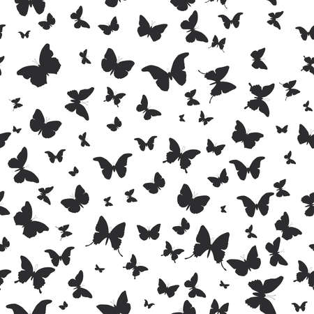 butterflies set isolated silhouette seamless pattern on white background. Vector illustrationのイラスト素材