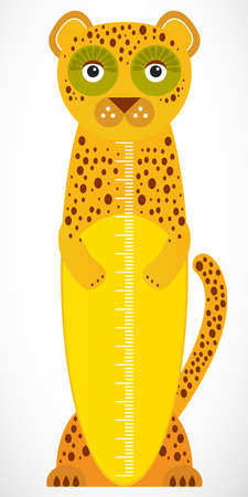 funny leopard on white background Children height meter wall sticker, kids measure. Vector illustrationのイラスト素材