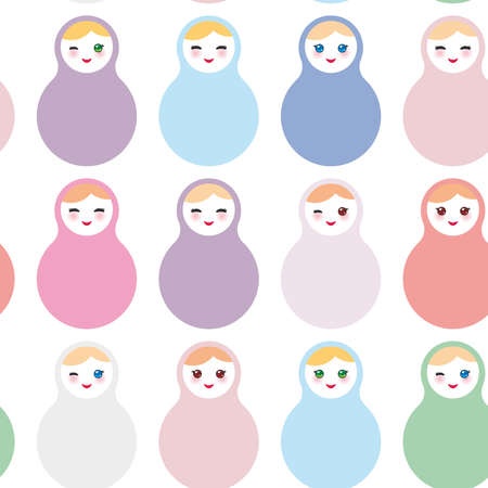 Russian dolls matryoshka on white background, pastel colors. Can be used for fabric, site background, wrapping paper, scrapbooking. Vector illustrationのイラスト素材