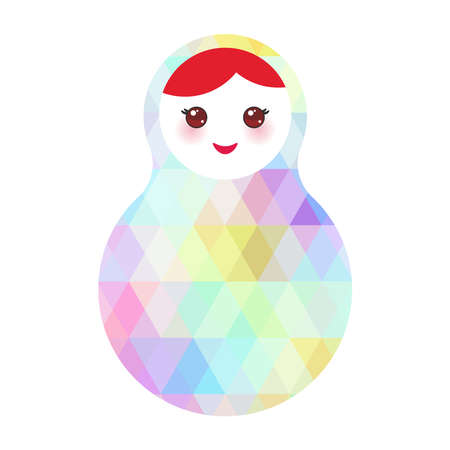 Russian dolls matryoshka with bright rhombus on white background, rainbow pastel colors. Vector illustrationのイラスト素材