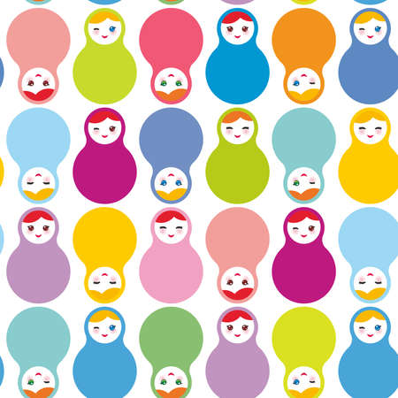 Russian dolls matryoshka seamless pattern on white background, pastel colors. Vector illustrationのイラスト素材