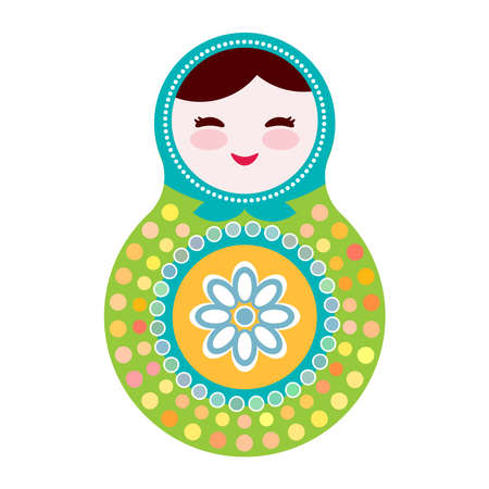 Russian dolls matryoshka on white background, green and blue colors. Vector illustrationのイラスト素材