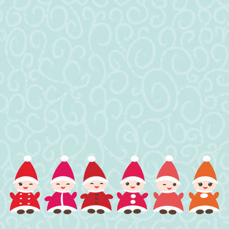 Happy New Year card for your text Funny gnomes in red hats on blue background.のイラスト素材