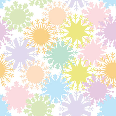 Christmas design seamless pattern, snowflake set blue mint orange pink lilac on white background. Vector illustrationのイラスト素材