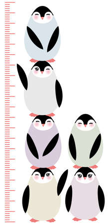 penguins on white background Children height meter wall sticker, kids measure, Growth Chart. Vector illustrationのイラスト素材