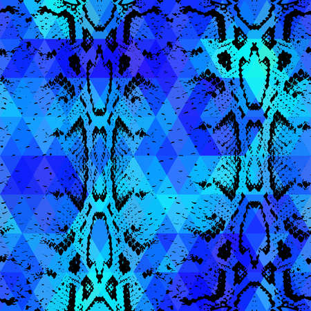 Snake skin texture  with colored rhombus. Geometric background. Seamless pattern black blue background, colorful psychedelic geometric mosaic ornament triangle. Vector illustrationのイラスト素材