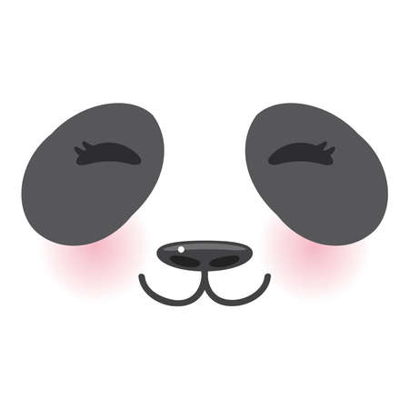 Kawaii funny panda white muzzle with pink cheeks and big black eyes  on white background. Vector illustrationのイラスト素材