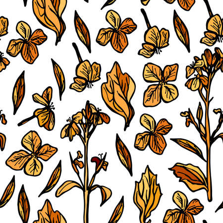 autumn seamless pattern, sketch, orange and black on white background. Vector illustrationのイラスト素材