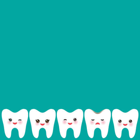 Smiling tooth card design, template for text, blue background. Vector illustrationのイラスト素材