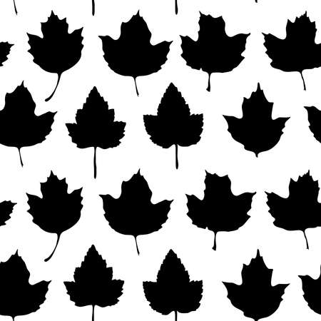 Vector seamless background with maple leaves  for fashion textile or web background. Black silhouette on white background. Vector illustrationのイラスト素材