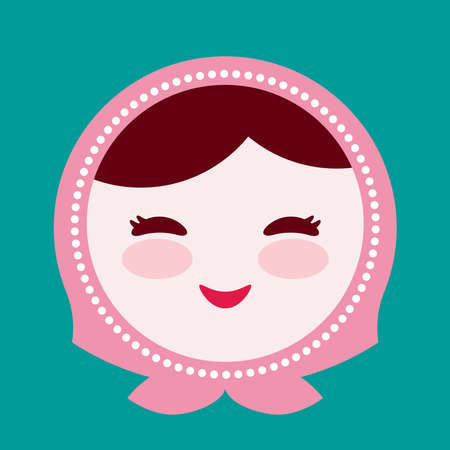Russian dolls matryoshka face, pink blue green colors colorful bright blue background. Vector illustrationのイラスト素材