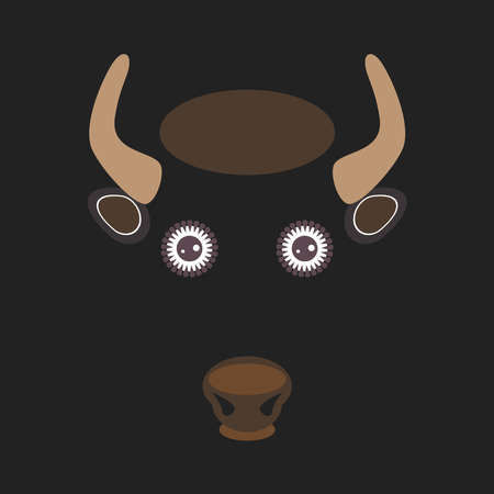 funny bull bison on dark brown background. Vector illustrationのイラスト素材