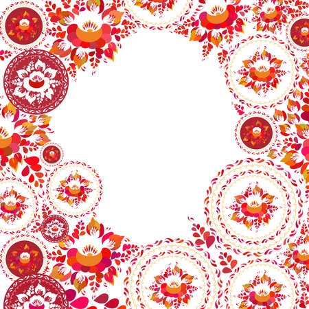 Vintage shabby chic red orange flowers and leaves on white background. spring romantic decoration...