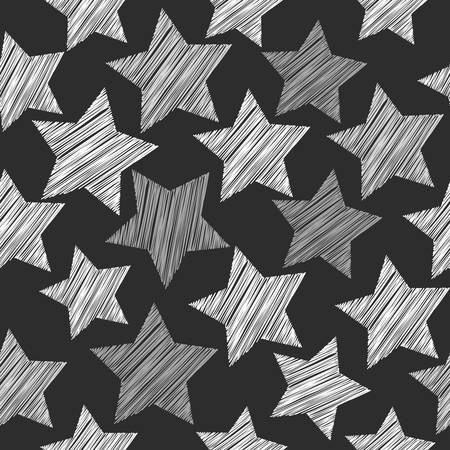 Sketch seamless pattern with stars. white gray stars on Black background. Geometric abstract background for site, blog, fabric. Vector illustrationのイラスト素材