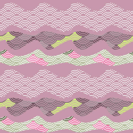 seamless pattern dragon fish scales simple Nature background with japanese wave circle pattern brown burgundy lilak pink background. Vector illustrationのイラスト素材
