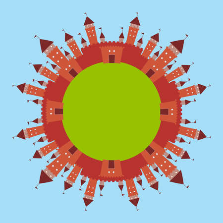 card banner design round frame wreath for text With Castle princess, fairytale blue green background. Vector illustrationのイラスト素材